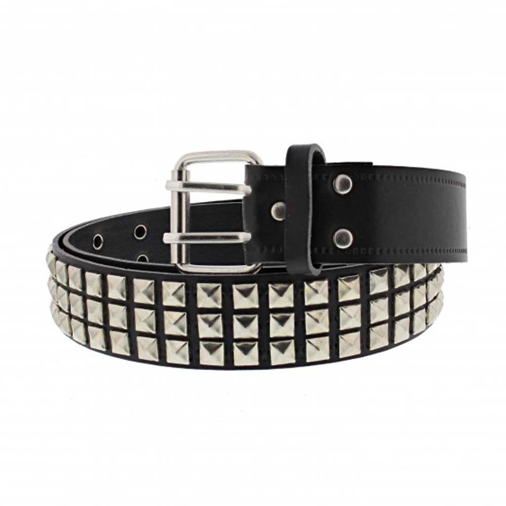 Zac's Alter Ego - 3 row small silver coloured pyramid studs Riem - Zwart/Zilverkleurig